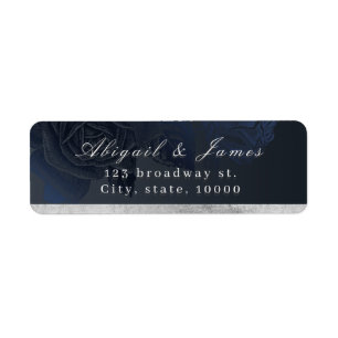 Moody navy silver vintage floral return address