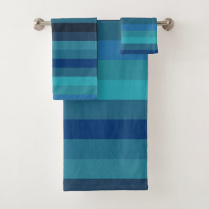 Moody Navy & Slate Blue Horizontal Stripes Bath Towel Set