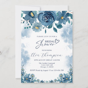 Moody Navy Smoke Floral Bridal Shower Invitation