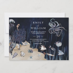 Moody Night Under the Sea Ocean Beach Wedding Invitation
