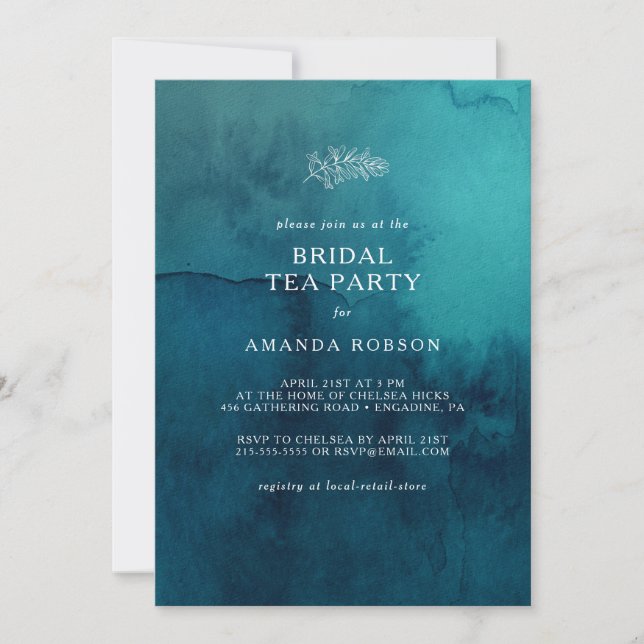Moody Ocean Watercolor Bridal Tea Party Invitation (Front)