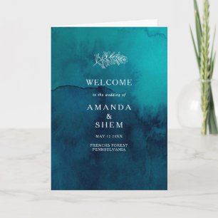 Moody Ocean Watercolor Folded Wedding Program Programme