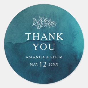 Moody Ocean Watercolor Thank You Wedding Favour Classic Round Sticker
