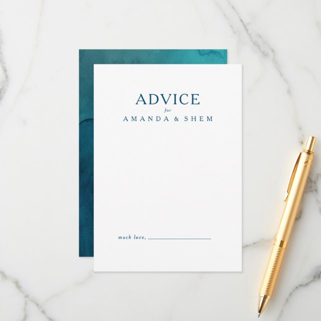 Moody Ocean Watercolor Wedding Advice Card (Front/Back In Situ)