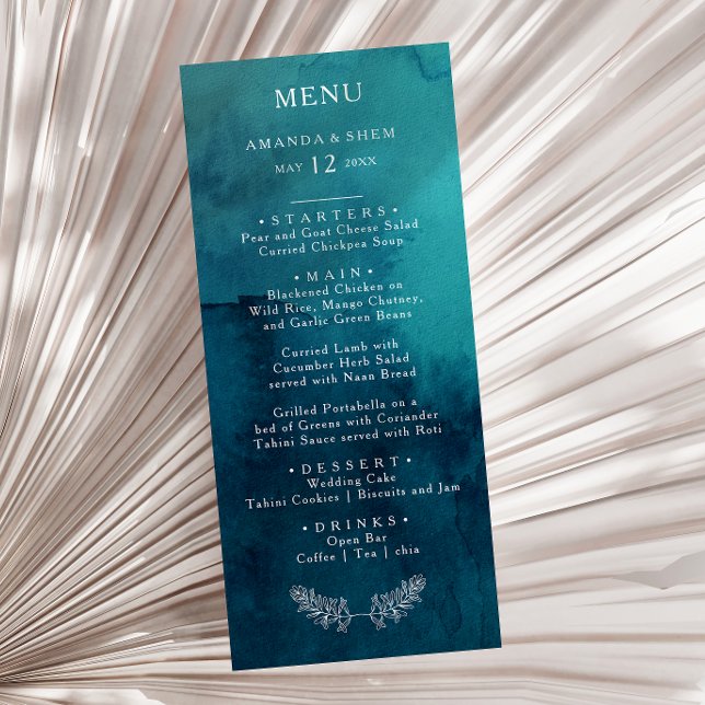 Moody Ocean Watercolor Wedding Dinner Menu (Creator Uploaded)
