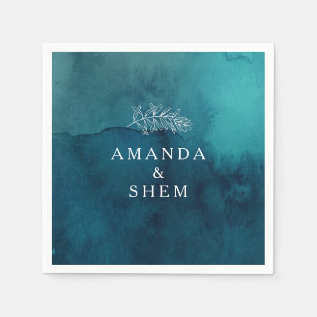 Moody Ocean Watercolor Wedding Napkins (Front)
