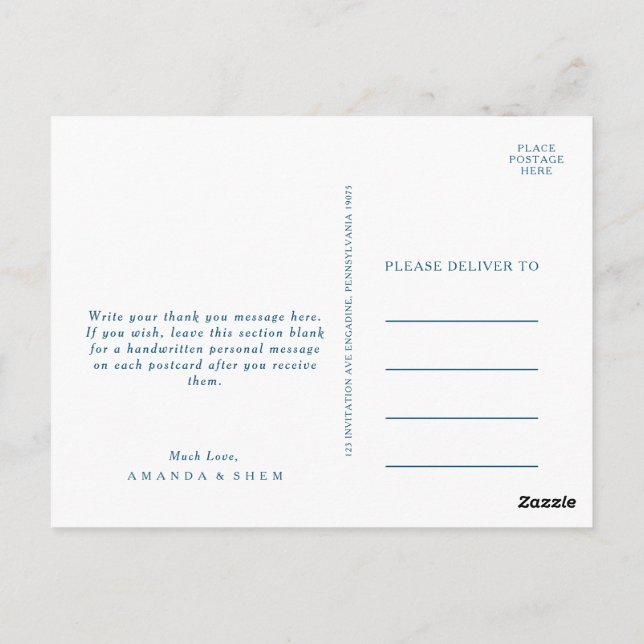 Moody Ocean Watercolor Wedding Thank You Postcard (Back)