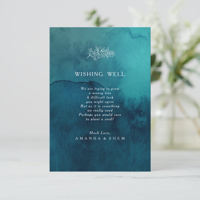 Moody Ocean Watercolor Wedding Wishing Well Card (Standing Front)