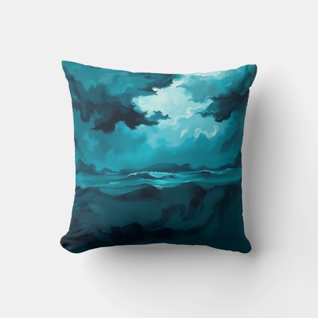 Moody Ocean Waves Under Stormy Sky – Abstract Seas Cushion (Front)