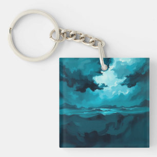 Moody Ocean Waves Under Stormy Sky – Abstract Seas Key Ring