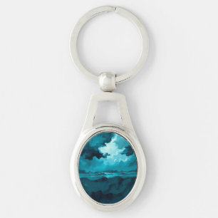 Moody Ocean Waves Under Stormy Sky – Abstract Seas Key Ring