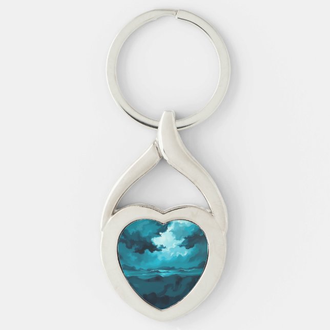 Moody Ocean Waves Under Stormy Sky – Abstract Seas Key Ring (Front)