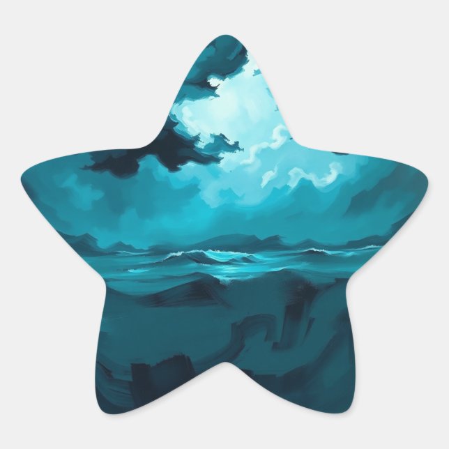 Moody Ocean Waves Under Stormy Sky – Abstract Seas Star Sticker (Front)
