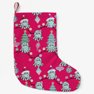 Moody Octopus With Christmas Lights Red Small Christmas Stocking