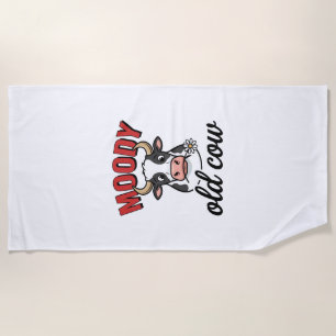 Moody Old Cow Vintage Funny Cow Shirt Design_1 Beach Towel