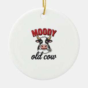 Moody Old Cow Vintage Funny Cow Shirt Design_1 Ceramic Tree Decoration