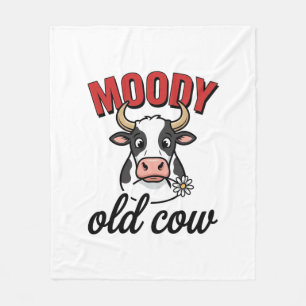 Moody Old Cow Vintage Funny Cow Shirt Design_1 Fleece Blanket