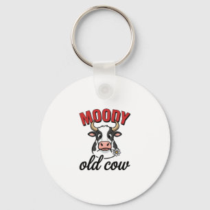 Moody Old Cow Vintage Funny Cow Shirt Design_1 Key Ring