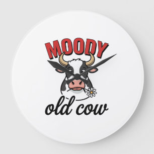 Moody Old Cow Vintage Funny Cow Shirt Design_1 Large Clock