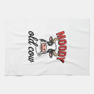 Moody Old Cow Vintage Funny Cow Shirt Design_1 Tea Towel