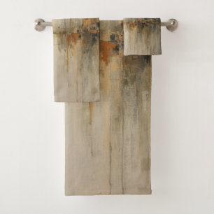 Moody Olive Grey Burnt Orange Amber Black Abstract Bath Towel Set