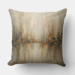 Moody Olive Grey Burnt Orange Amber Black Abstract Cushion