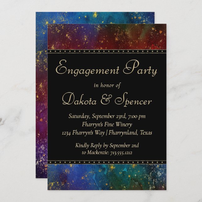 Moody Ombre | Dark Jewel Tone Engagement Party Invitation (Front/Back)