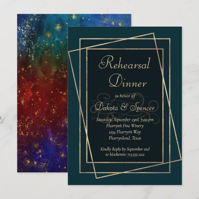 Moody Ombre | Dark Jewel Tone Rehearsal Dinner Invitation (Front/Back)