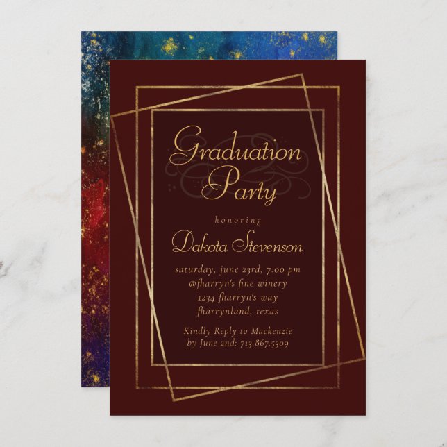 Moody Ombre | Deep Jewel Tone Red Graduation Party Invitation (Front/Back)