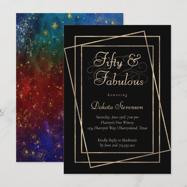 Moody Ombre | Jewel Tone Fabulous 50th Birthday Invitation (Front/Back)