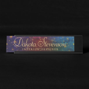 Moody Ombre Psychedelic Grunge Stardust Title Desk Name Plate