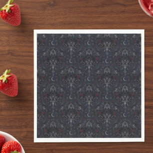 Moody Onyx Gothic Damask Red Rose Napkin