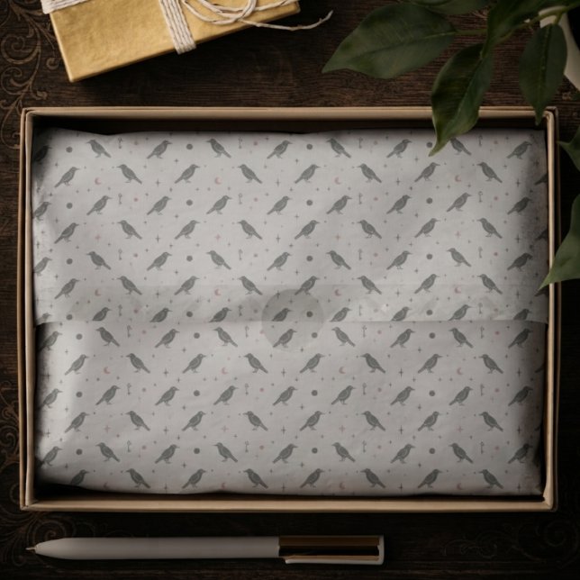 Moody Onyx Gothic Raven Pattern Tissue Paper (Onyx raven pattern tissue paper for dark academia lovers' semester study packages)