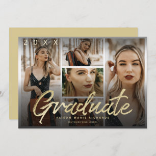 Moody Overlay Gold Script Graduation Photos Card