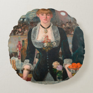 Moody Parisian Bar Manet A Bar at the Folies-Bergè Round Cushion
