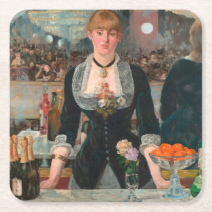 Moody Parisian Bar Manet A Bar at the Folies-Bergè Square Paper Coaster