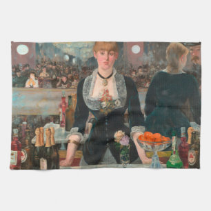 Moody Parisian Bar Manet A Bar at the Folies-Bergè Tea Towel