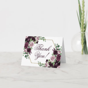 Moody Passion   Dramatic Purple Floral Geometric Thank You Card