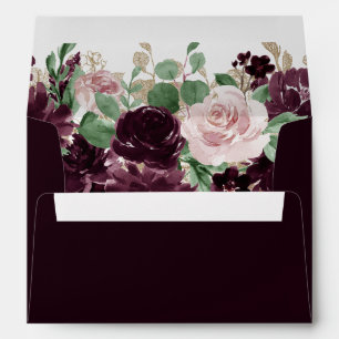Moody Passion Dramatic Purple Wine Rose Address Envelope