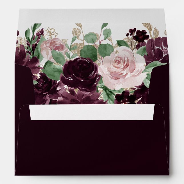 Moody Passion | Dramatic Purple Wine Rose Address Envelope (Back (Bottom))