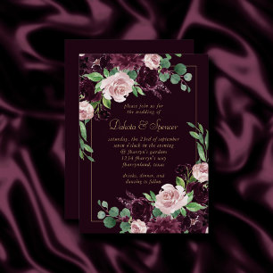 Moody Passion Dramatic Purple Wine Rose Bouquet Invitation