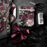 Moody Passion | Dramatic Purple Wine Rose Pattern Wrapping Paper<br><div class="desc">Drama and intrigue meet sophisticated elegance in this moody jewel tone colour palette featuring hand-painted watercolor floral in luxurious purple shades of plum, eggplant, and dusty lavender embellished by green botanical laurel accents. From the "Love Bloom" collection, this gorgeous design features rich Bohemian wildflower bouquets with radiant flower blooms and...</div>