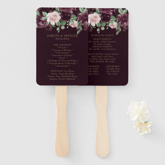 Moody Passion | Dramatic Purple Wine Rose Program Hand Fan (Front and Back)