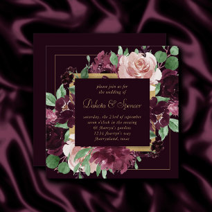 Moody Passion Dramatic Purple Wine Rose Wreath Invitation