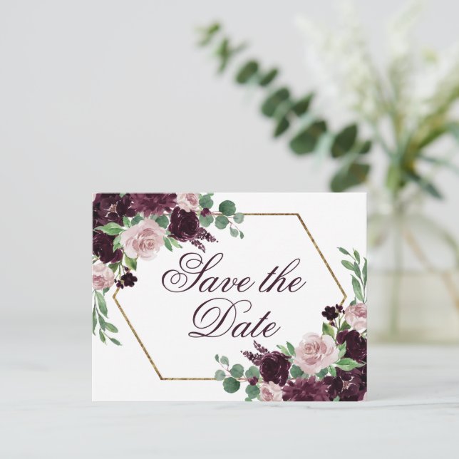 Moody Passion | Dramatic Purple Wine Save the Date Postcard (Standing Front)