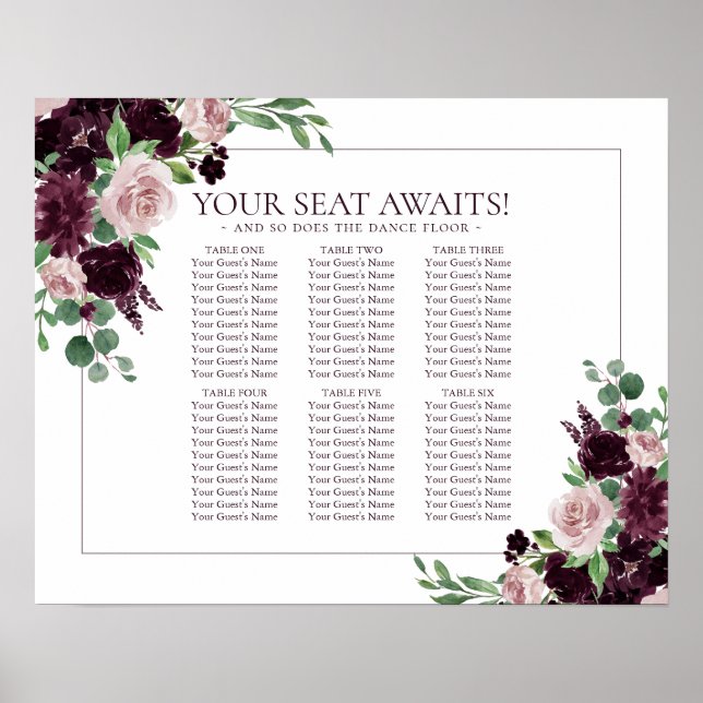 Moody Passion | Purple Floral Event Seating Chart (Front)
