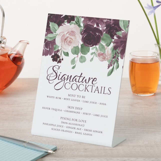 Moody Passions | Dramatic Purple Signature Drinks Pedestal Sign (In SItu)