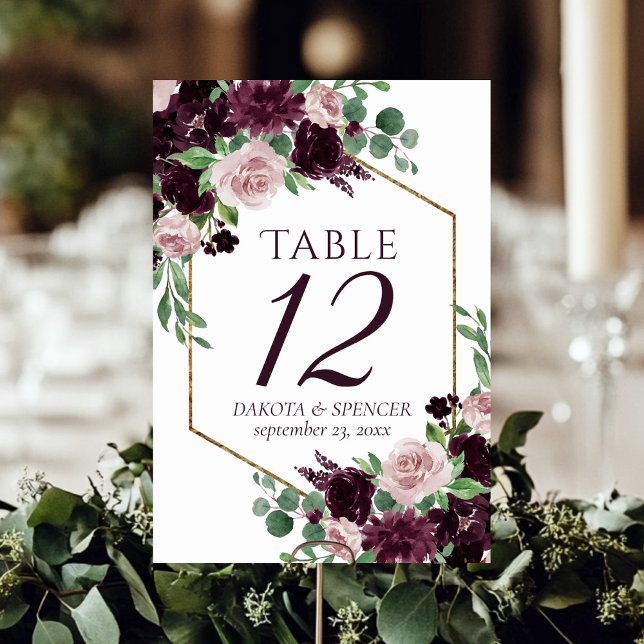 Moody Passions | Dramatic Purple Wine Floral Frame Table Number (Creator Uploaded)