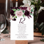 Moody Passions | Dramatic Purple Wine Guest Names Table Number<br><div class="desc">Drama and intrigue meet sophisticated elegance in this moody jewel tone colour palette featuring hand-painted watercolor floral in luxurious purple shades of plum, eggplant, and dusty lavender embellished by green botanical laurel accents. From the "Love Bloom" collection, this gorgeous design features rich Bohemian wildflower bouquets with radiant flower blooms and...</div>