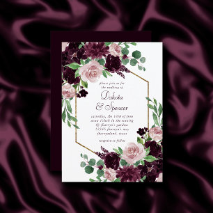 Moody Passions Dramatic Purple Wine Rose Bouquet Invitation
